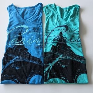 Paris theme relaxed fit t-shirts by Penningtons size 3x in Blue and green